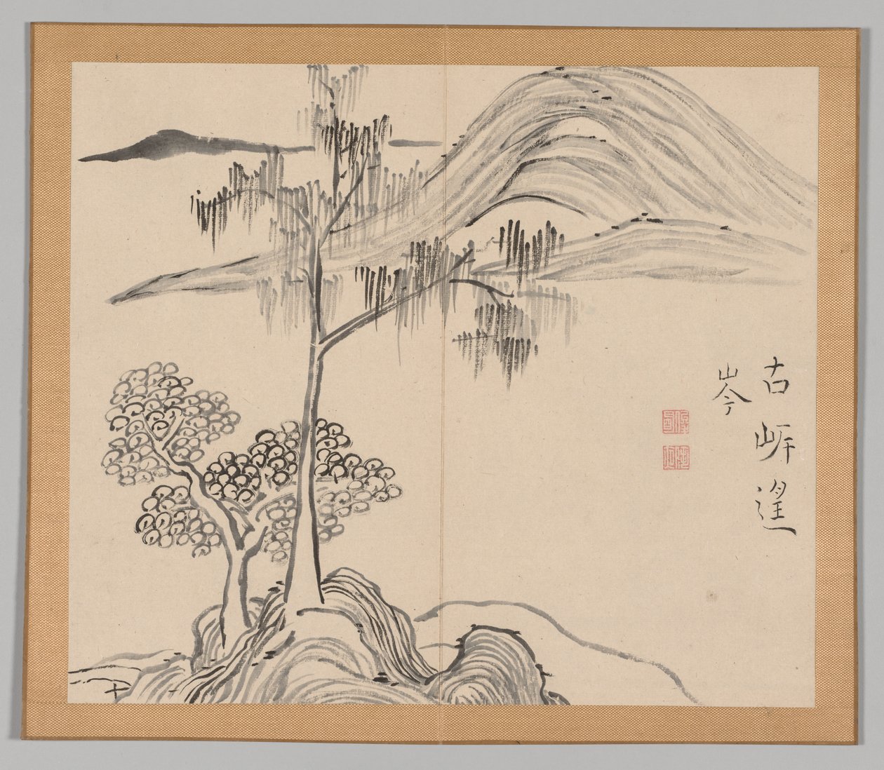 Álbum duplo de Estudos da Paisagem após Ikeno Taiga, Volume 1, folha 36, século XVIII. de Aoki Shukuya
