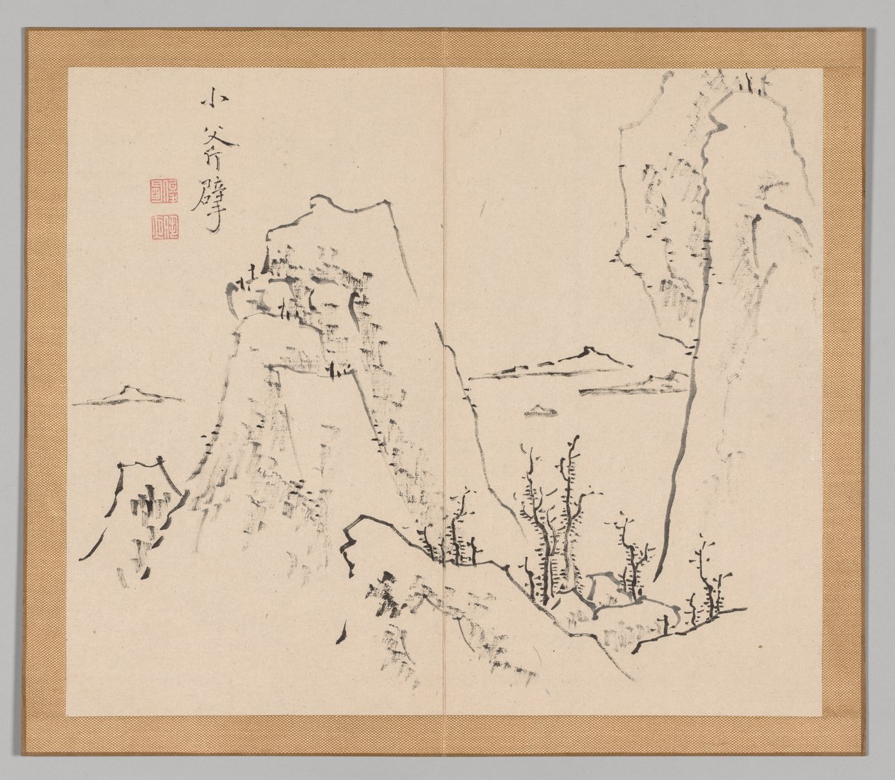 Álbum Duplo de Estudos da Paisagem após Ikeno Taiga, Volume 1, folha 8, século XVIII. de Aoki Shukuya
