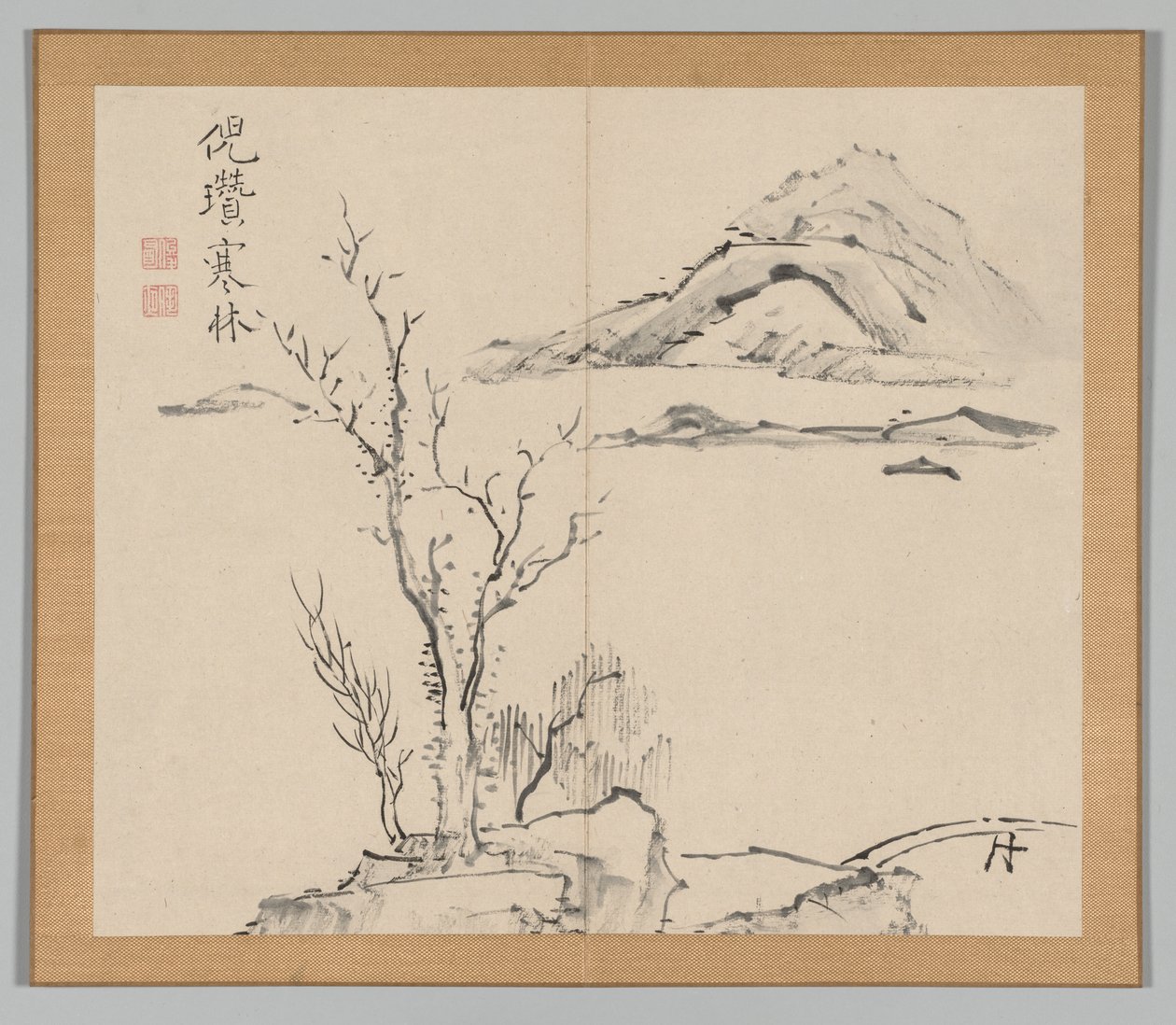 Álbum Duplo de Estudos da Paisagem após Ikeno Taiga, Volume 2, folha 11, século XVIII. de Aoki Shukuya