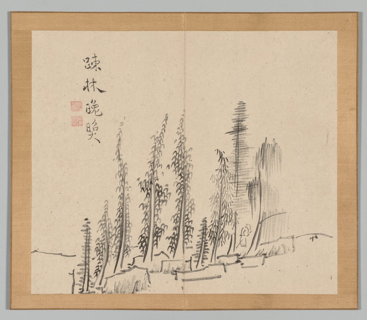 Álbum Duplo de Estudos da Paisagem após Ikeno Taiga, Volume 2, folha 30, século XVIII. de Aoki Shukuya