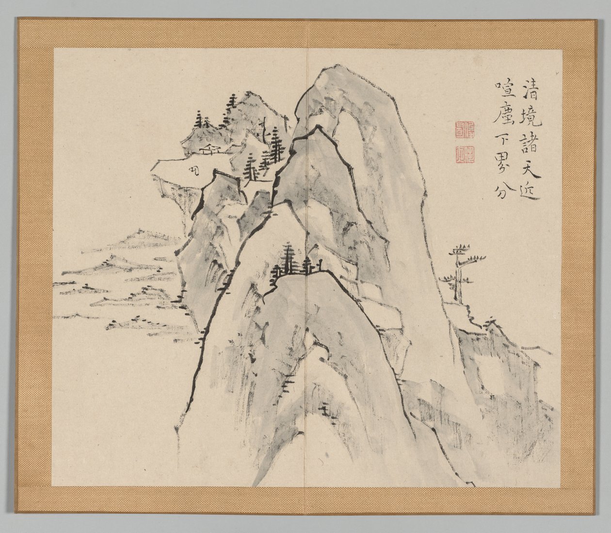 Álbum Duplo de Estudos da Paisagem após Ikeno Taiga, Volume 2, folha 33, século XVIII. de Aoki Shukuya