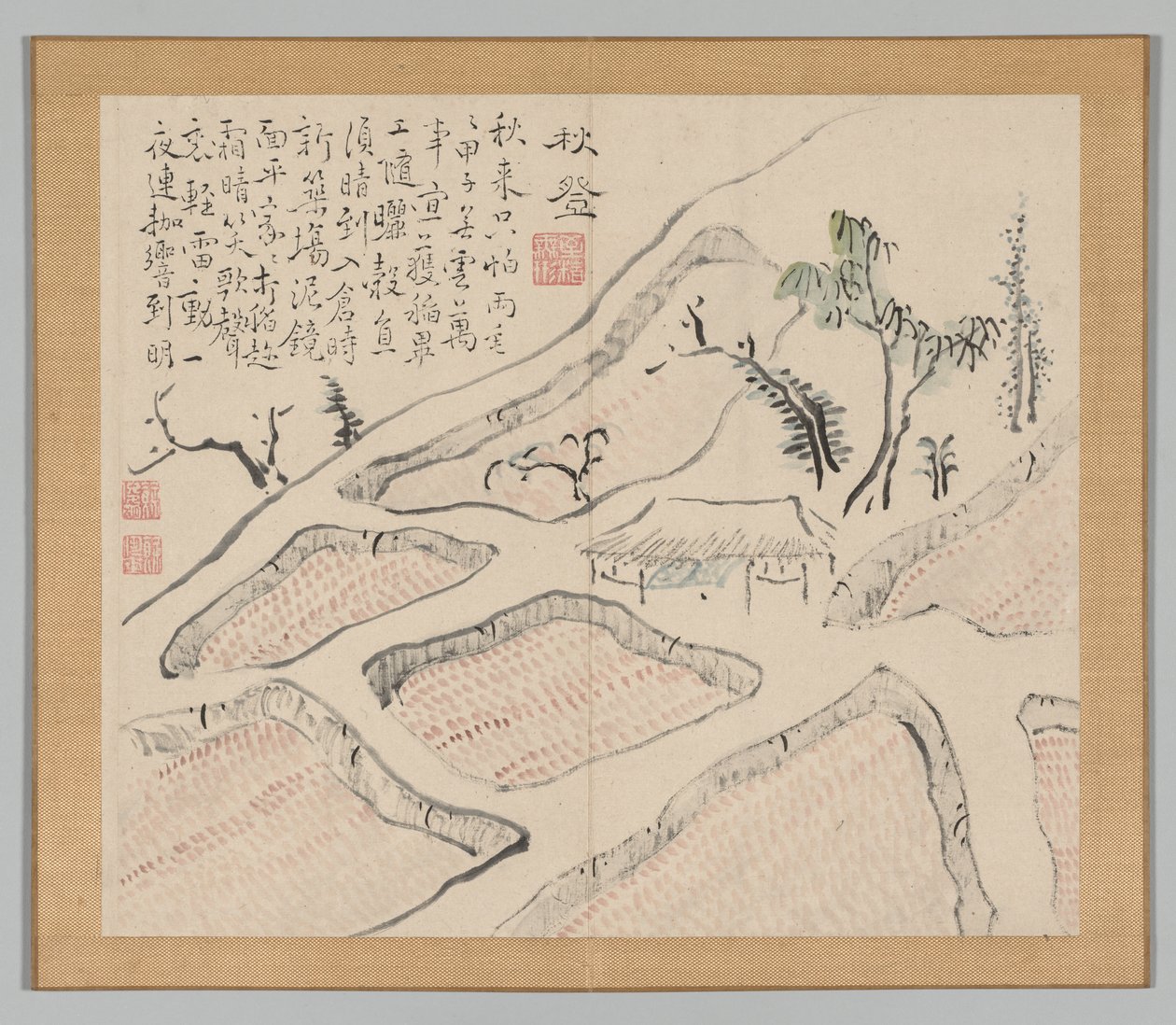 Álbum Duplo de Estudos da Paisagem após Ikeno Taiga, Volume 2, folha 35, século XVIII. de Aoki Shukuya