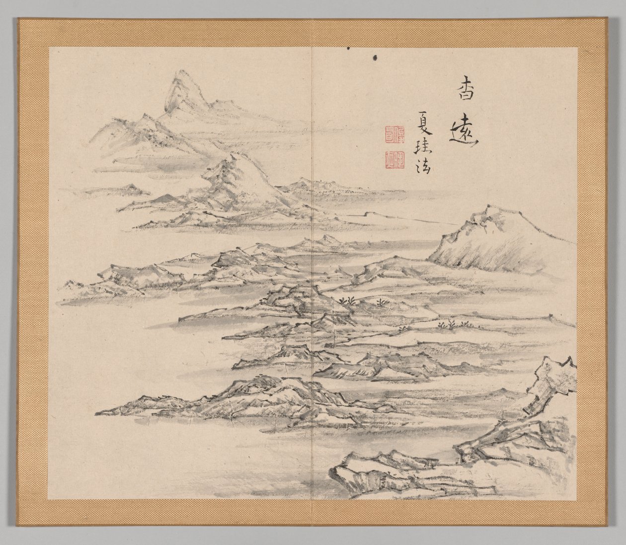 Álbum Duplo de Estudos da Paisagem após Ikeno Taiga, Volume 2, folha 5, século XVIII. de Aoki Shukuya