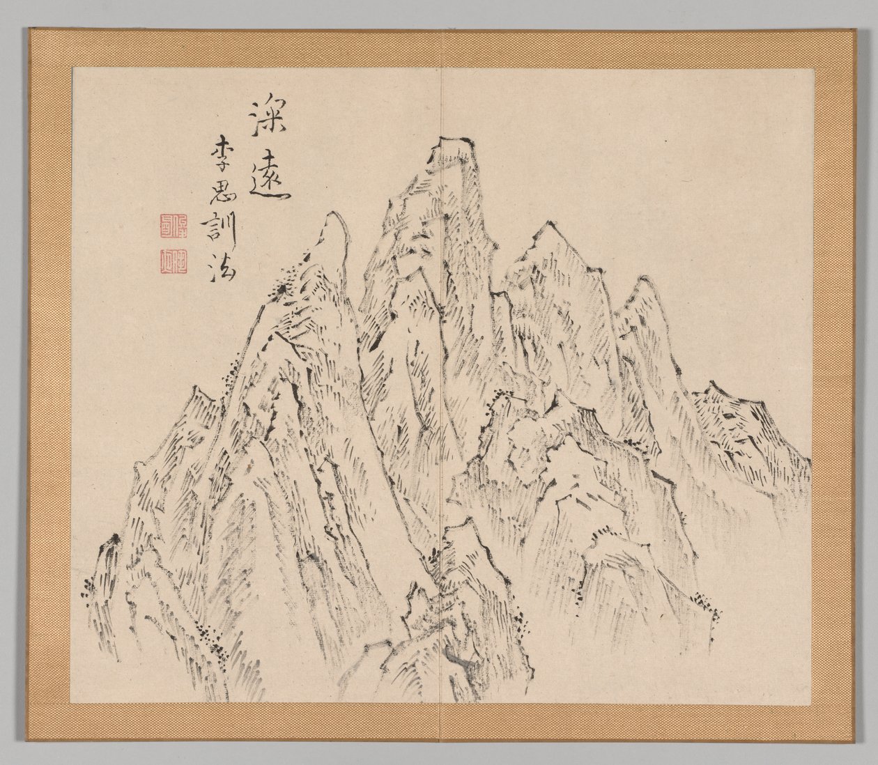 Álbum duplo de Estudos da Paisagem após Ikeno Taiga, Volume 2, folha 6, século XVIII. de Aoki Shukuya