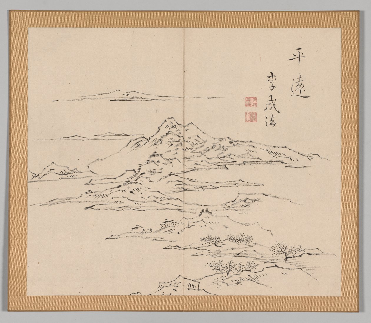 Álbum Duplo de Estudos da Paisagem após Ikeno Taiga, Volume 2, folha 8, século XVIII. de Aoki Shukuya