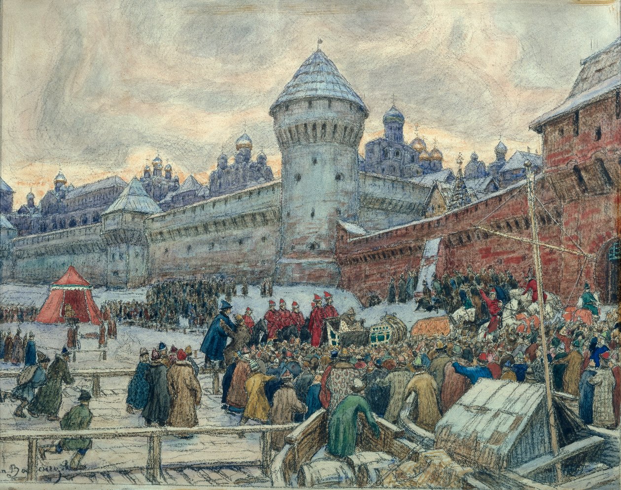 Moscou antiga, partida depois de uma briga de Apollinari Mikhailovich Vasnetsov