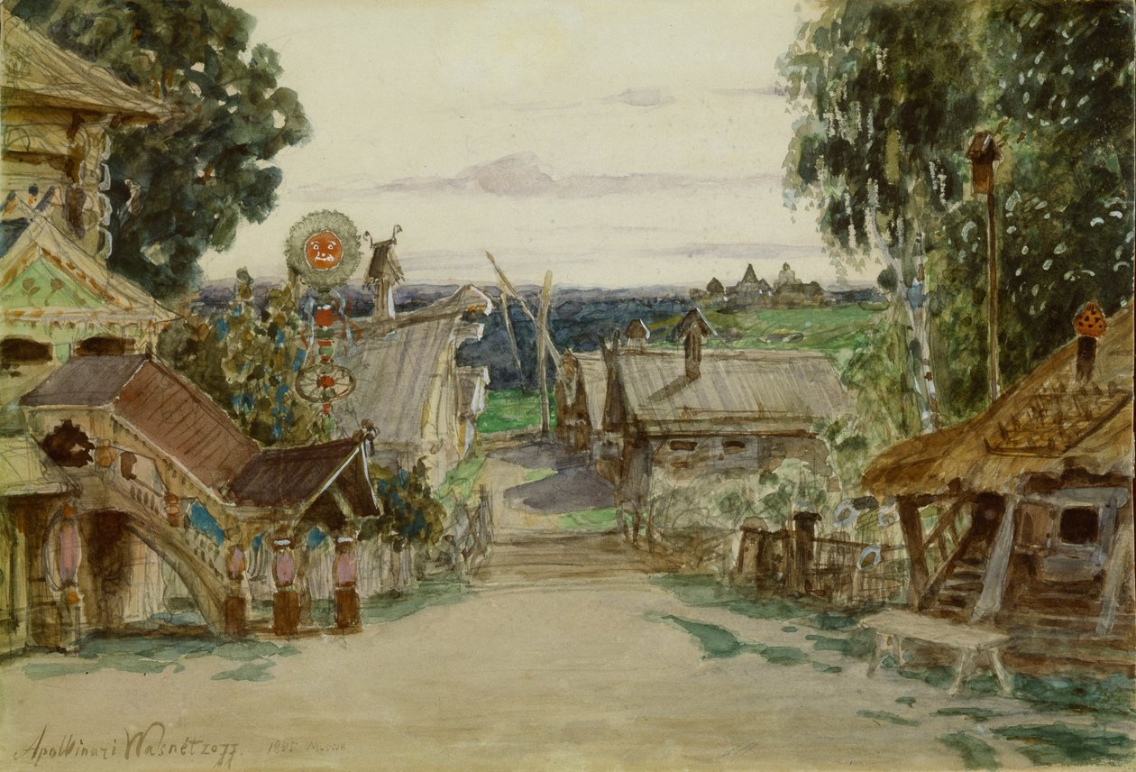 Berendeyevka. Cenografia da ópera Snow Maiden de N. Rimsky-Korsakov, 1895 de Apollinari Mikhailovich Vasnetsov