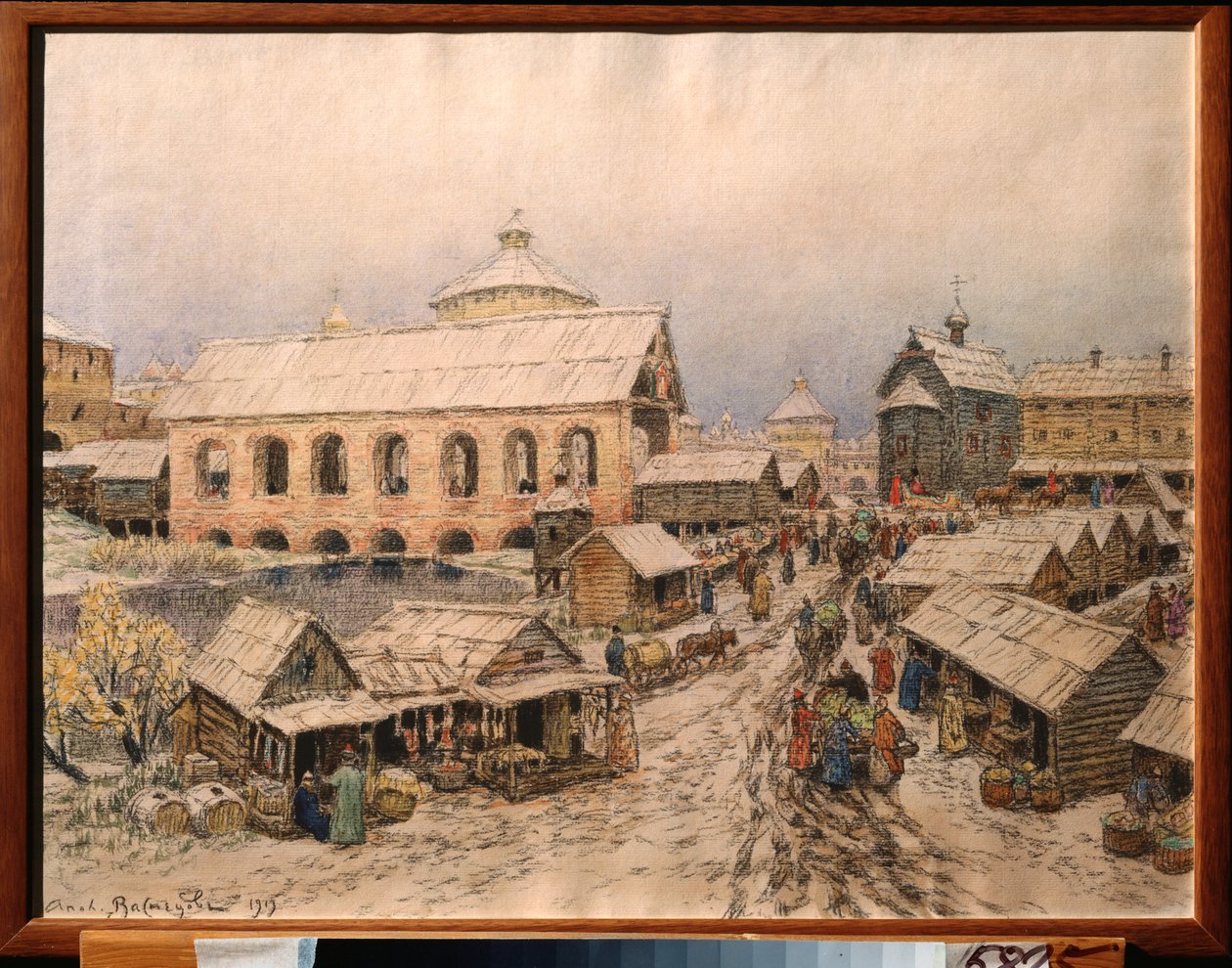 Século XVII de Moscou, a Ponte da Ressurreição - Obra de Appolinari Mikhaylovich Vasnetsov (1856-1933), aquarela e carvão sobre papel de Apollinari Mikhailovich Vasnetsov