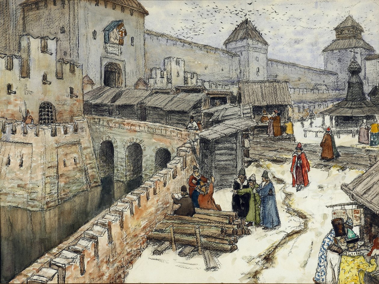 Moscou no século XVII. Livrarias na Ponte Cristo Salvador, 1902 de Apollinari Mikhailovich Vasnetsov