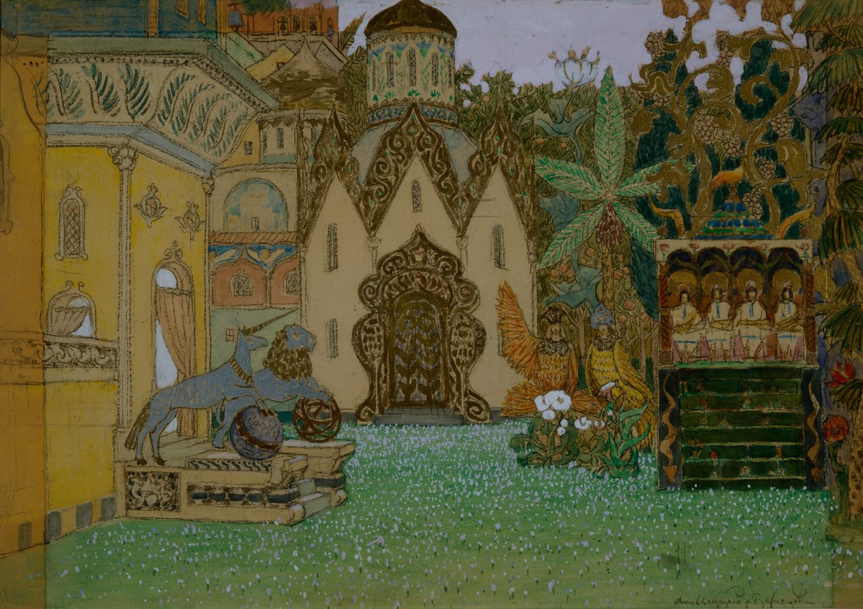 Cenografia da ópera A lenda da cidade invisível de Kitezh e a donzela Fevronia de N. Rimsky-Korsakov, 1907 de Apollinari Mikhailovich Vasnetsov