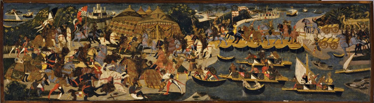 Batalha entre os atenienses e os persas, Cassone Panel, 1463 (têmpera e óleo com folha de ouro e prata na madeira) de Apollonio di Giovanni di Tommaso