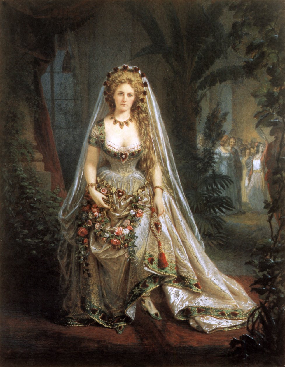 A Condessa de Castiglione como a Rainha de Copas, depois de uma fotografia de Pierre-Louis Pierson (1822-1913) 1861-63 (impressão de papel salgado sobreposta com guache) de Aquilin Schad