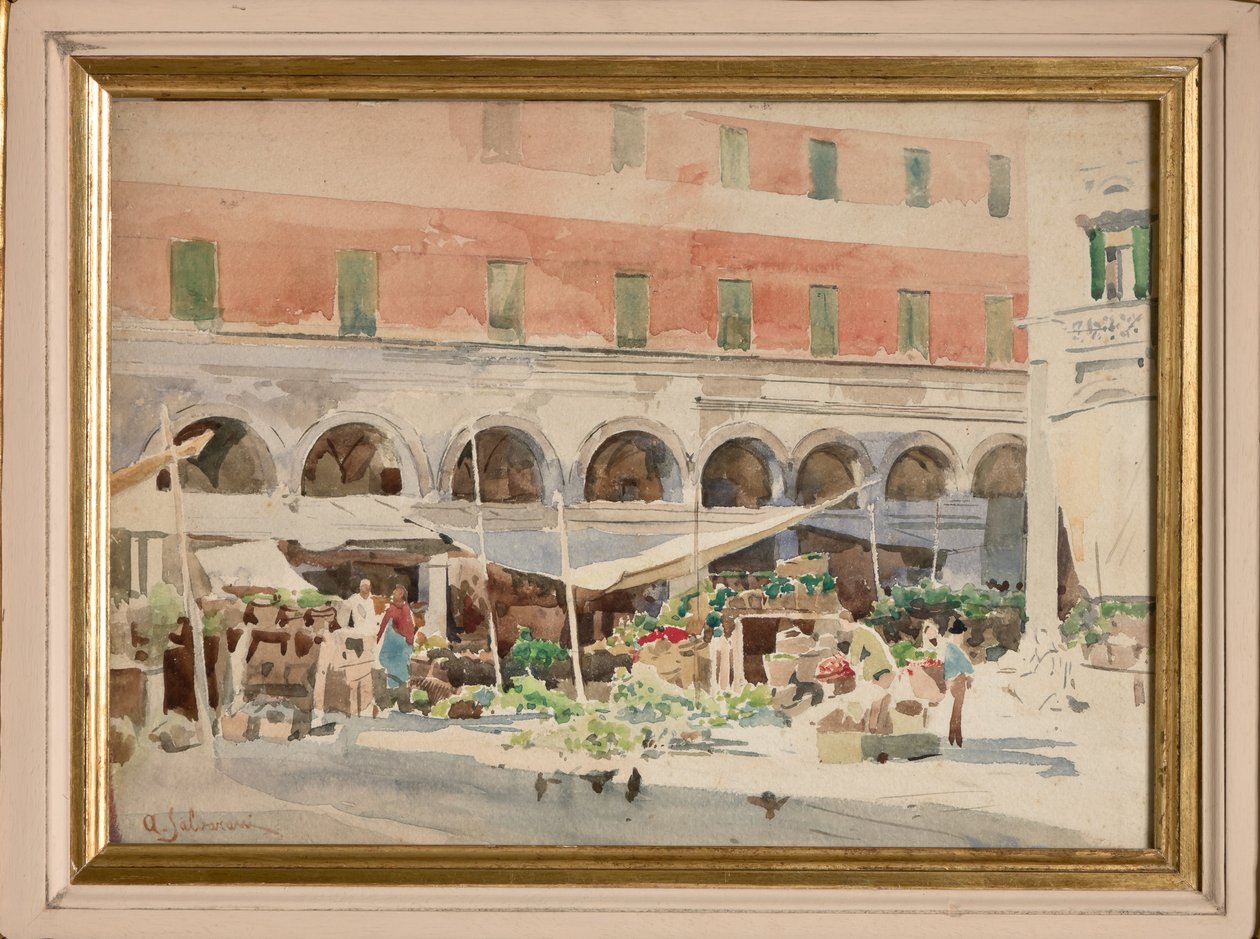 Mercado da fruta (aguarela sobre papel e cartão) de Arcangelo Salvarani