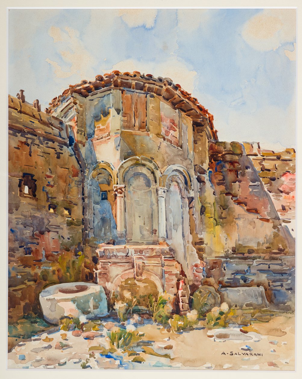 Pequeno pátio no círculo do castelo de Carpi (aguarela sobre papel) de Arcangelo Salvarani