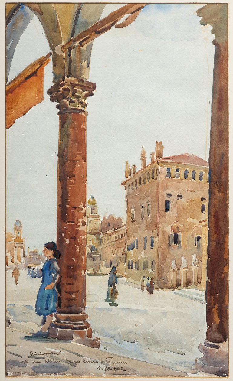 Praça em Carpi (aguarela) de Arcangelo Salvarani