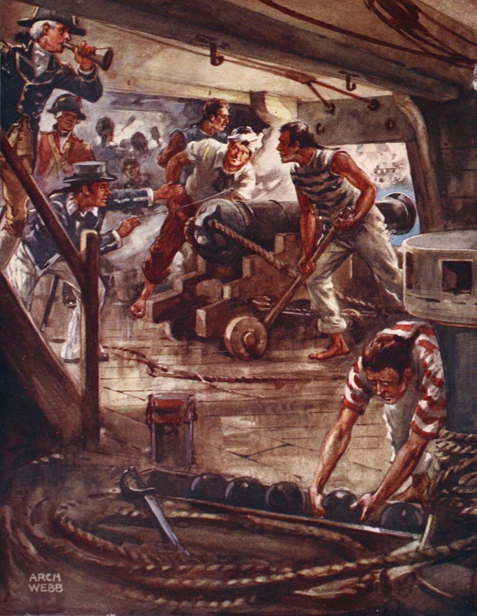 Cada arma de seus lábios adamantinos, espalhou uma sombra de morte em volta dos navios, de Ballads of Famous Fights, First Edition, 1920 de Archibald Webb