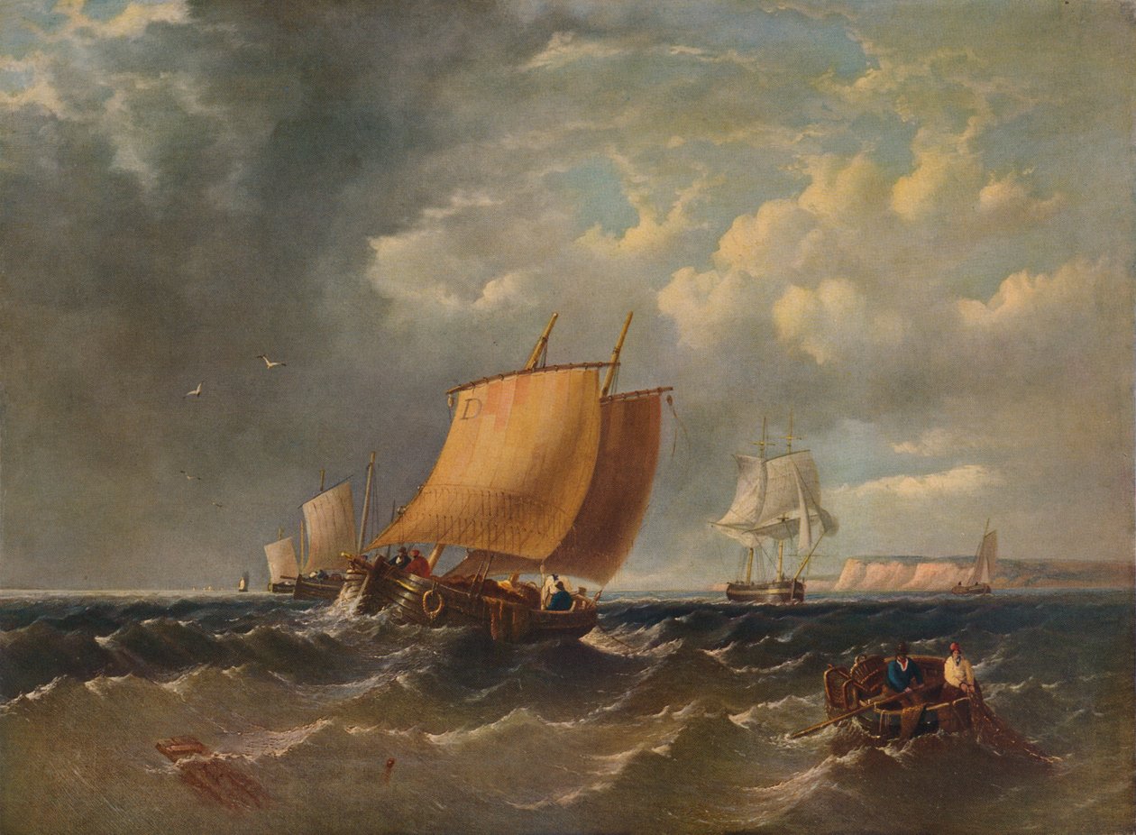 Um lugger de pesca ao largo da costa de Kent, c1854, 1938 de Archibald Webb