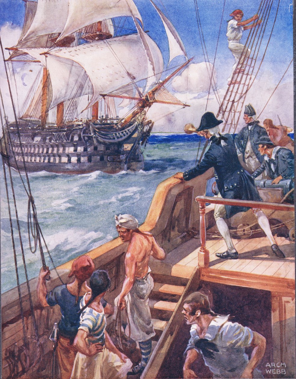 O nosso capitão Hailed o francês "Ho!", Ilustração de "Baladas de lutas famosas", c.1900 de Archibald Webb