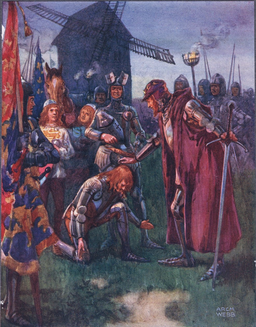 O Príncipe ao Pai se ajoelha humilde: Sua é a batalha - sua totalmente! ilustração de Baladas de lutas famosas, c.1900 de Archibald Webb