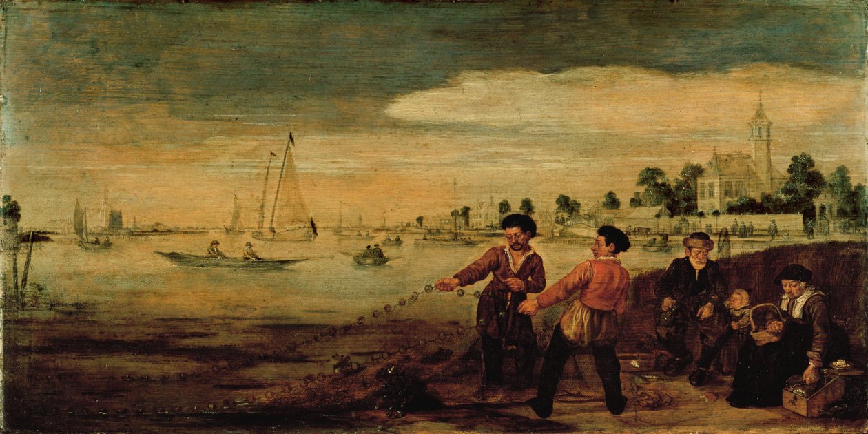Pescadores no Banco do Amstel perto do Pauwentuin, Amsterdão de Arent Arentsz