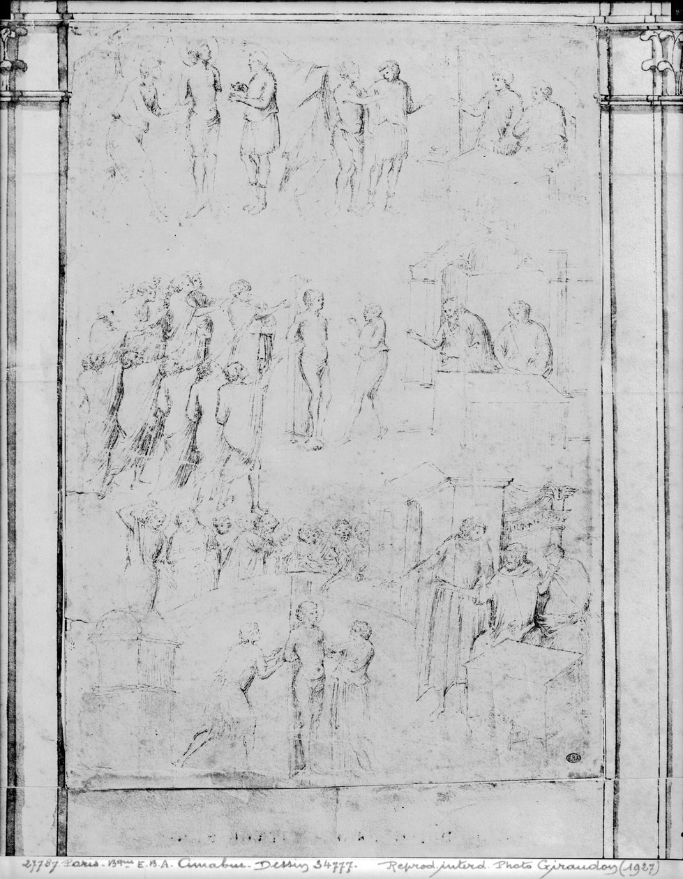 Cenas da Vida de um santo, detalhe (veja também 217743) (caneta e tinta marrom no papel) de Aretino Luca Spinello or Spinelli
