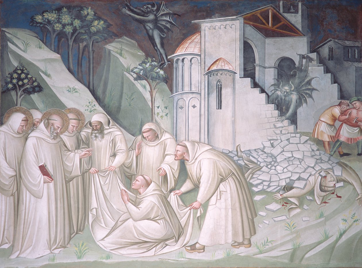 A Fundação de Montecassino e o Milagre da Ressurreição do Monge, Sagrestia de Aretino Luca Spinello or Spinelli
