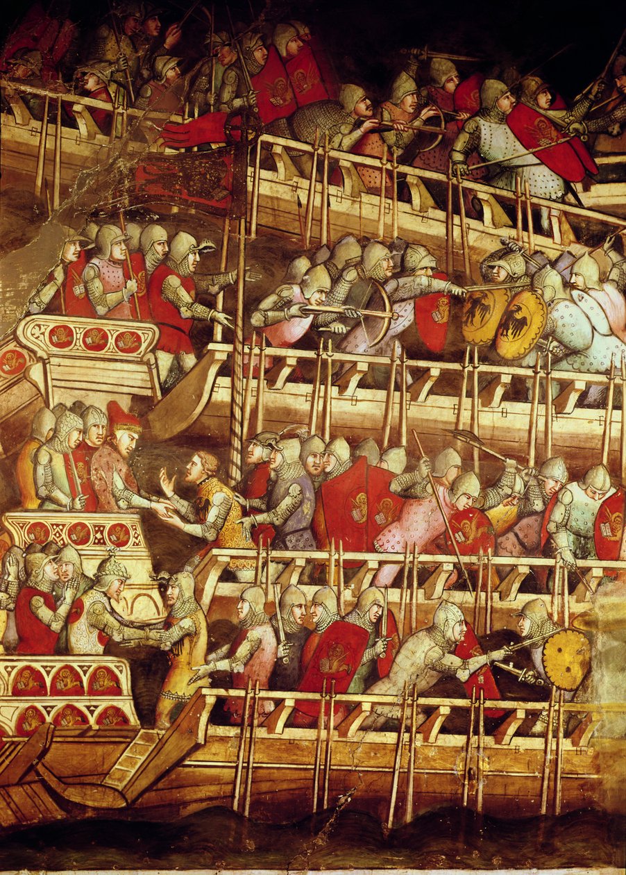 A História do Papa Alexandre III (1105-81): A frota veneziana vitoriosa sobre a do imperador Frederico Barbarossa (c.1123-90) 1407 de Aretino Luca Spinello or Spinelli