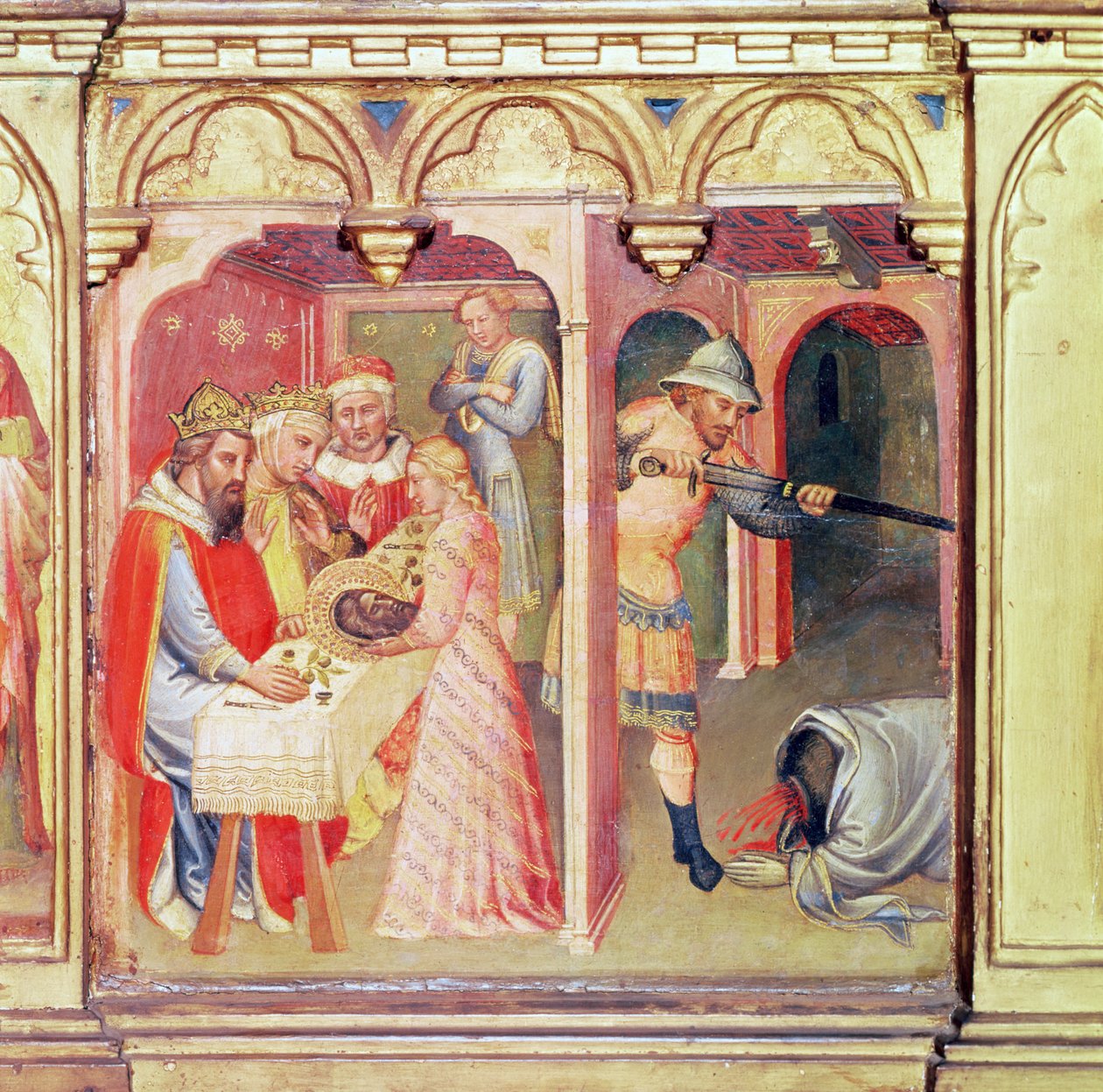 O martírio de São João Batista, Painel Predella de São Nemésio e São João Batista de Aretino Luca Spinello or Spinelli