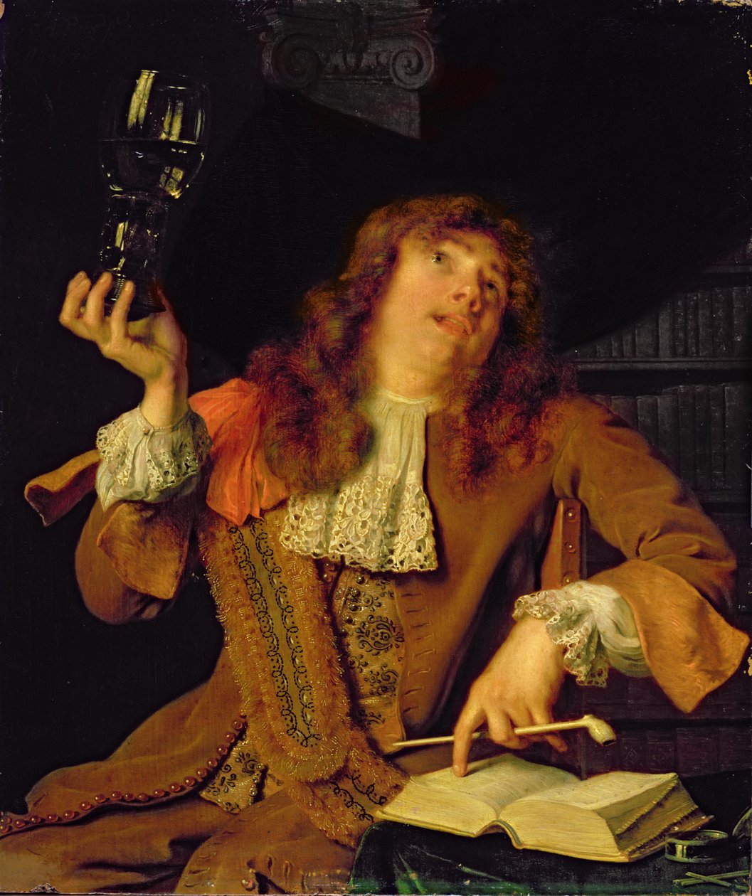 The Wanton Student, 1678 (óleo em carvalho) de Arie de Vois