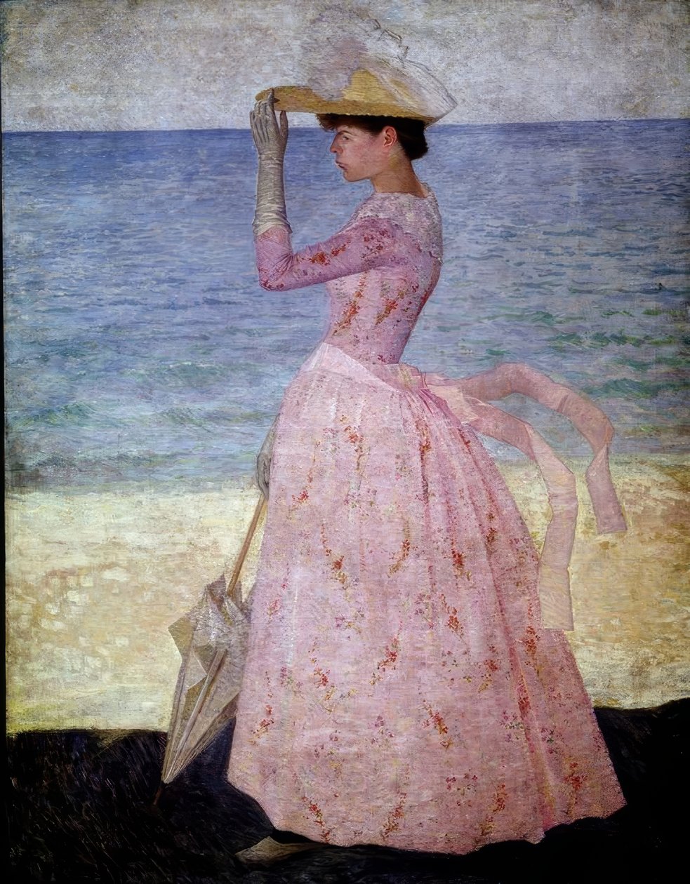 A mulher com um guarda-sol - 1896 - 190 × 149 cm - óleo sobre tela. Artista: ARISTIDE MAILLOL. Também conhecido como: LA MUJER DE LA SOMBRILLA. Local: MUSEE D&39;ORSAY de Aristide Maillol