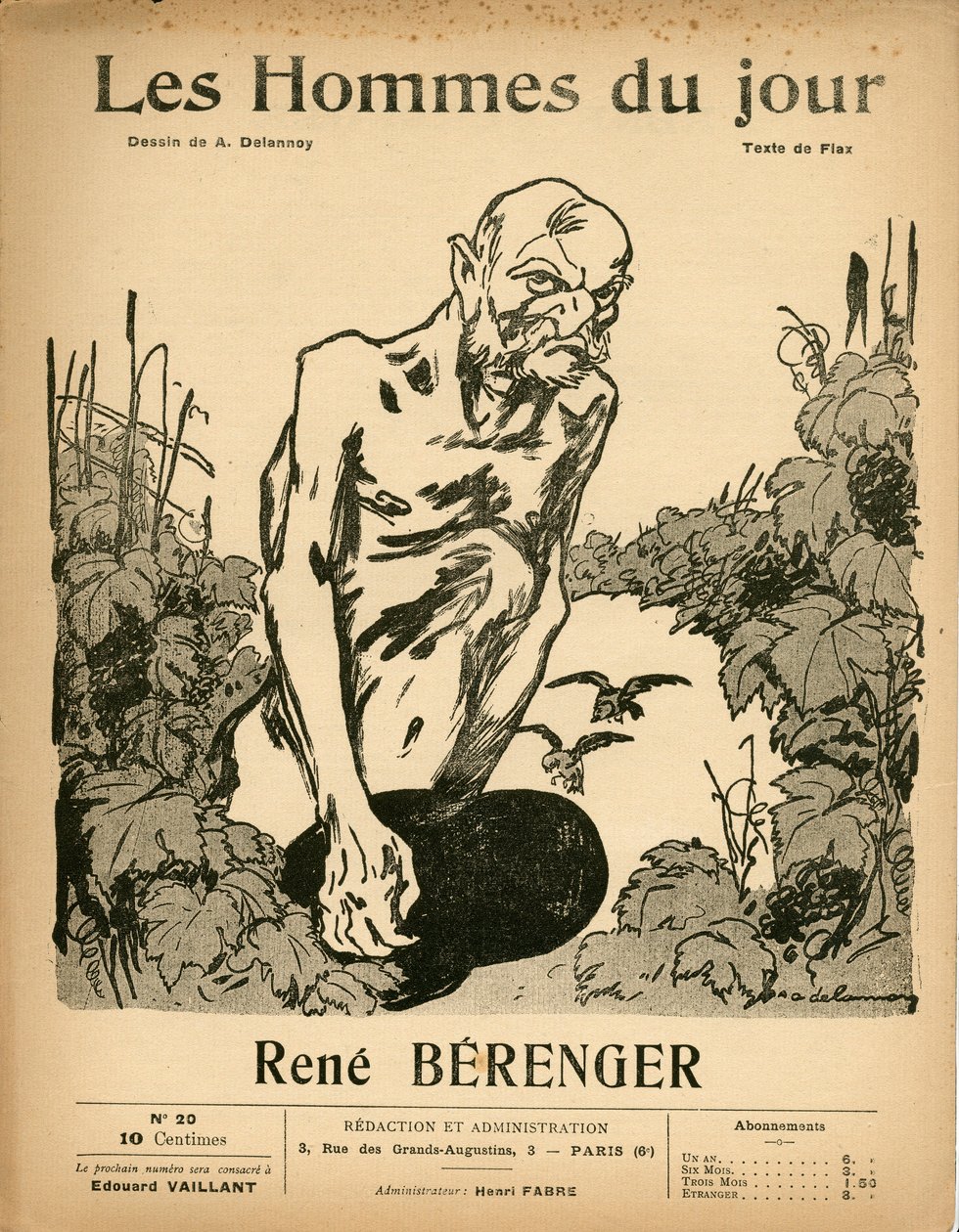 Capa de "Les Hommes du jour", Satirique en N & B, ca. 1909: Censura - Berenger Rene (1830-1915) - Ilustração de Aristide Delannoy (1874-1911) de Aristide Delannoy