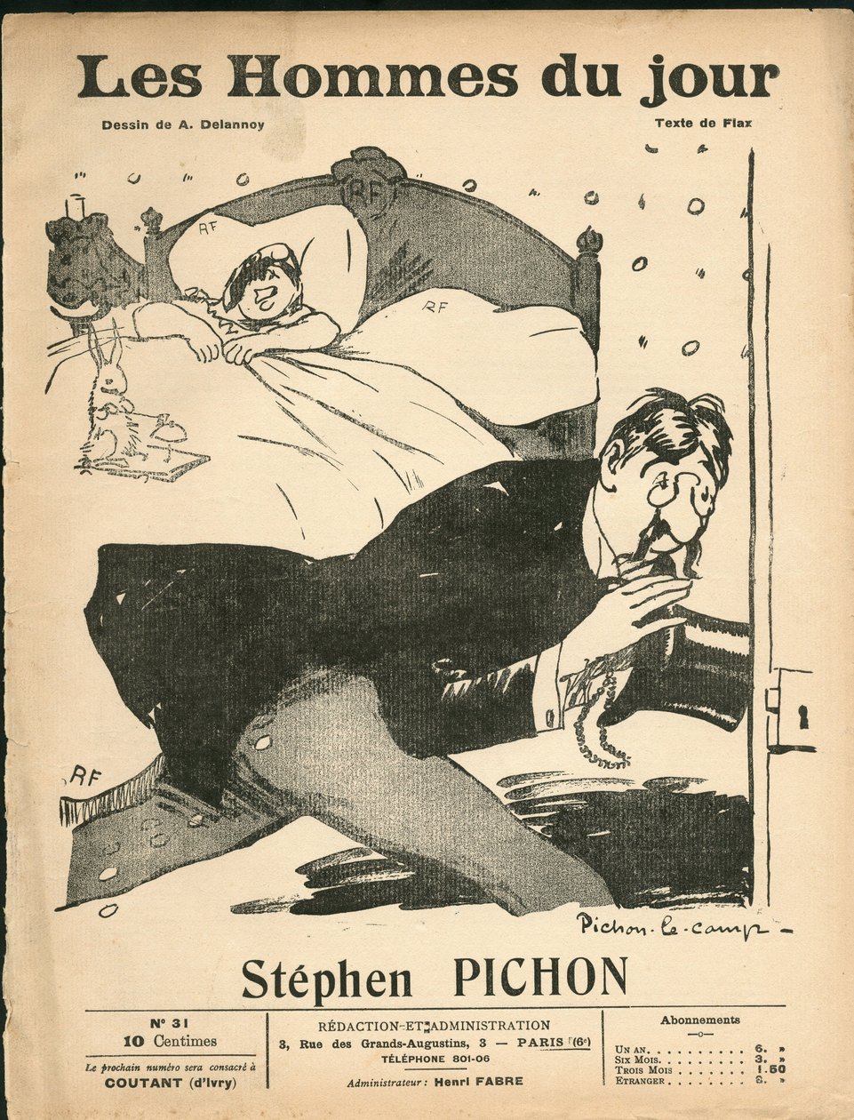 Capa de "Os Homens do Dia", por volta de 1905 - Ilustração de Aristide Delannoy (1874-1911): Quarto - Marianne, Pichon Stephen (1857-1933) de Aristide Delannoy
