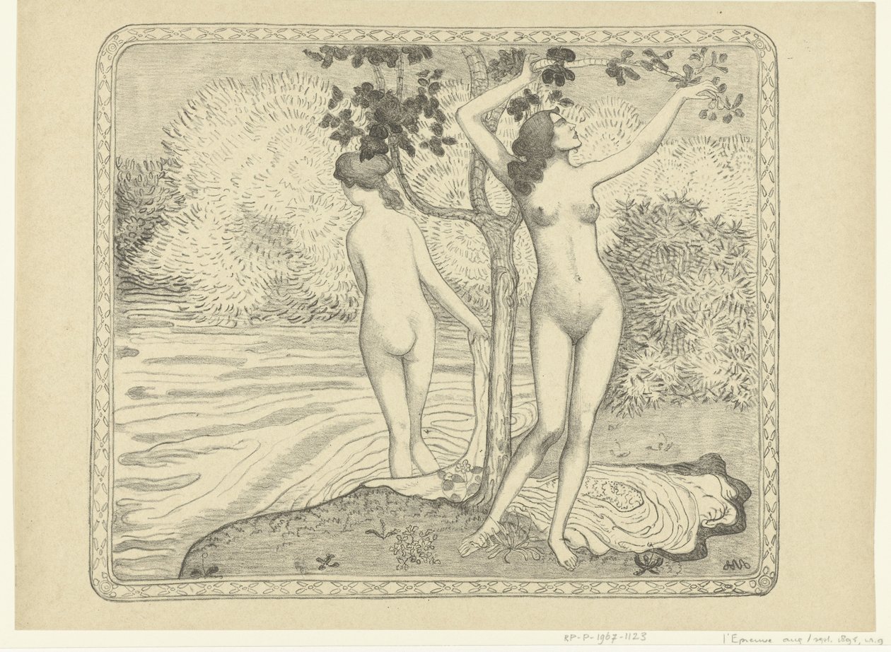 Twee badende vrouwen vrouwen bij waterkant
Zomer
Dois banhistas nus debaixo de uma árvore à beira da água
Verão
L