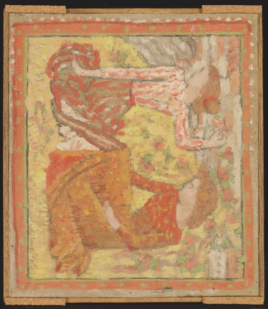 Duas meninas em um pomar (projeto para uma tapeçaria), c.1895-1900 (óleo, têmpera e grafite sobre papelão montado em painel) de Aristide Maillol