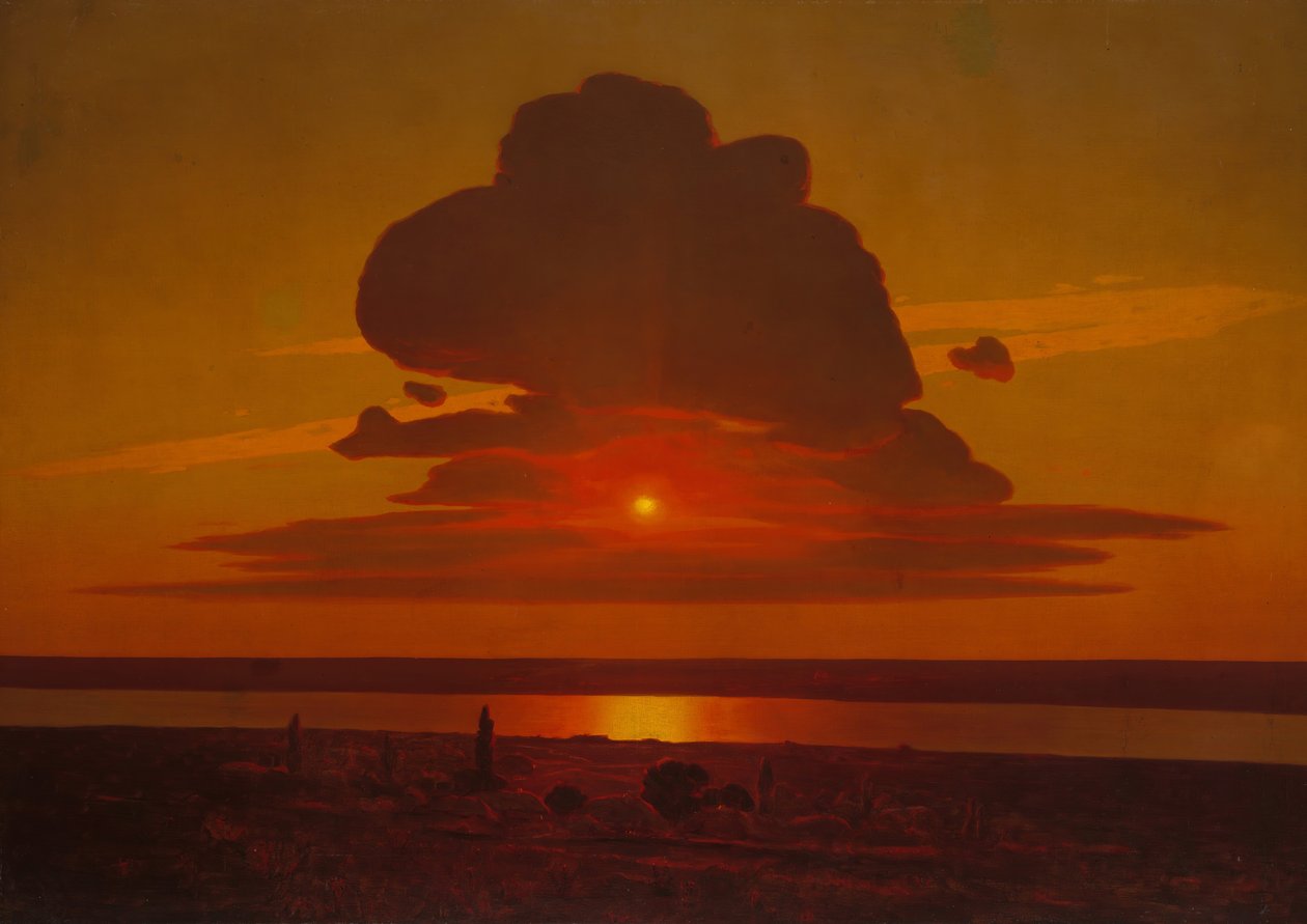 Sunset vermelho no Dnieper, 1905-8. de Arkhip Ivanovich Kuindzhi