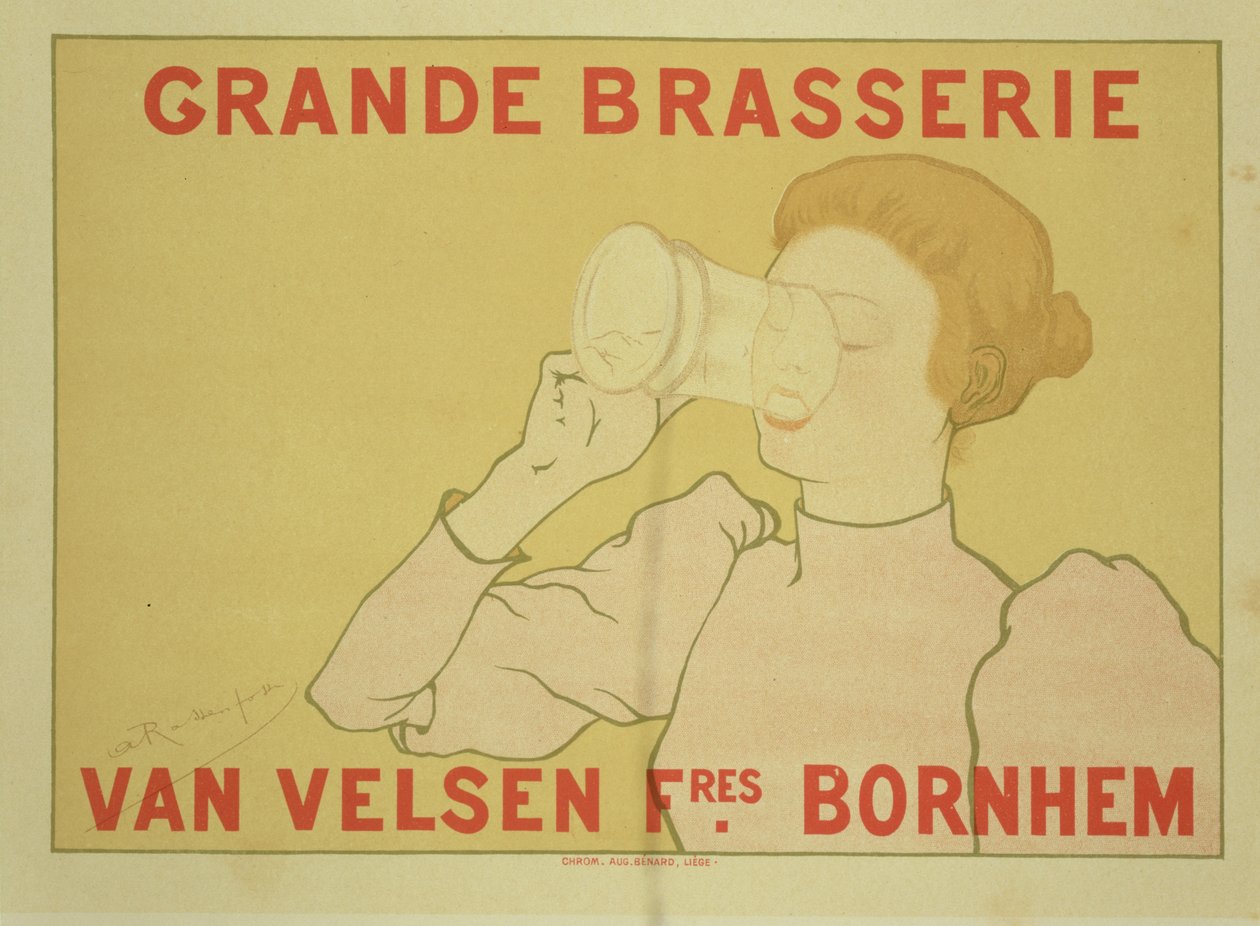 Reprodução de um cartaz anunciando a &39;Grande Brasserie Van Velsen&39;, 1894 de Armand Rassenfosse