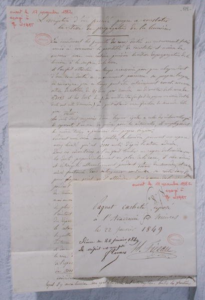 Carta descrevendo as experiências de Fizeau para determinar a velocidade da luz de Armand Hippolyte Louis Fizeau