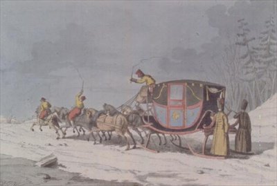 Cavalo e carruagem em Sledges de `Customs and Habits of the Russians
