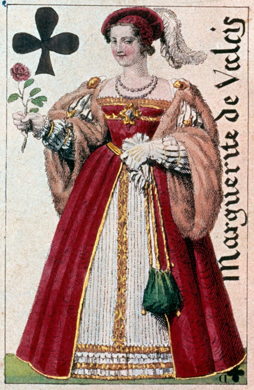 Representação de Marguerite de Valois (1553 - 1615) conhecida como Rainha Margot. Detalhe de uma carta de jogo feita por Gustave Houbigant (1789-1862) Paris B.N. do século XIX. de Armand Gustave Houbigant