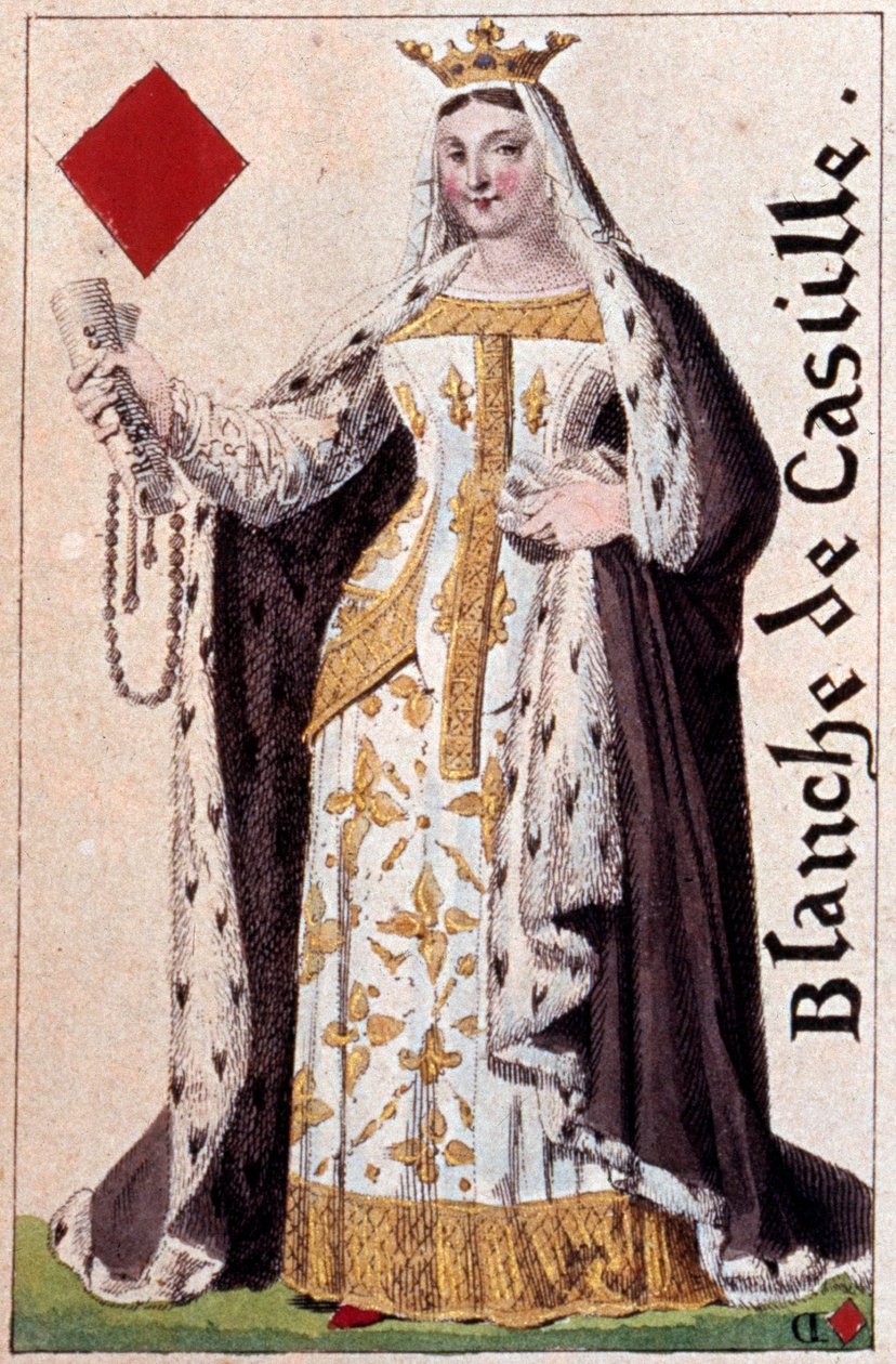 Representação da Rainha Branca de Castela (1188-1252). Detalhe de uma carta de jogo feita por Gustave Houbigant (1789-1862) Paris B.N. do século XIX. de Armand Gustave Houbigant