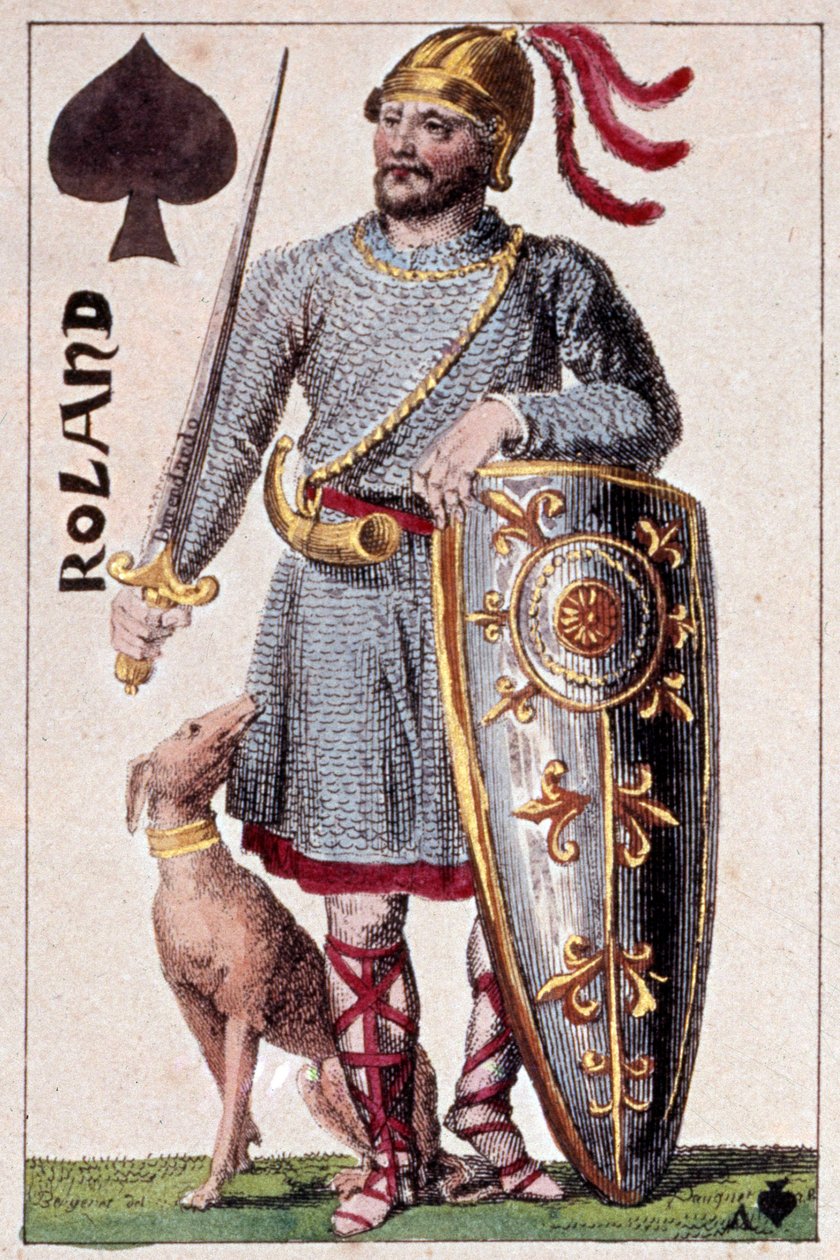 Representação do cavaleiro Roland (ou Hroudland), Marquês das Marchas da Bretanha. Detalhe de uma carta feita por Gustave Houbigant (1789-1862) Paris B.N. do século XIX. de Armand Gustave Houbigant