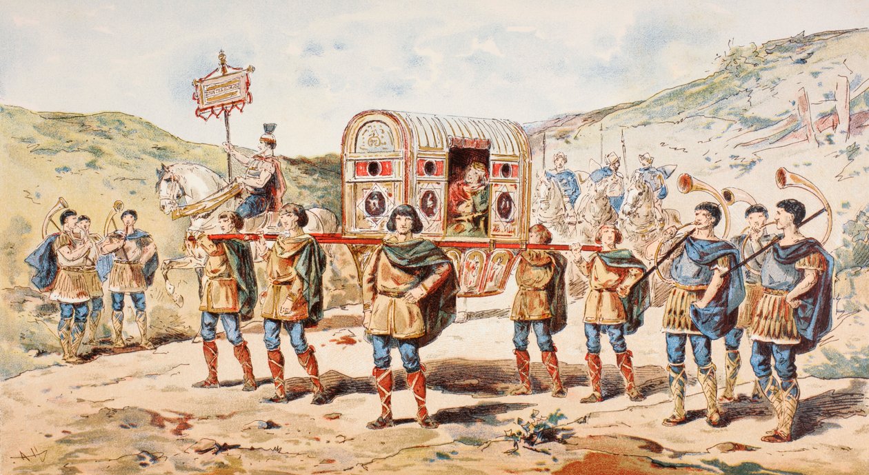 Uma fidalga do século IX carregada numa ninhada por quatro homens de Armand Jean Heins