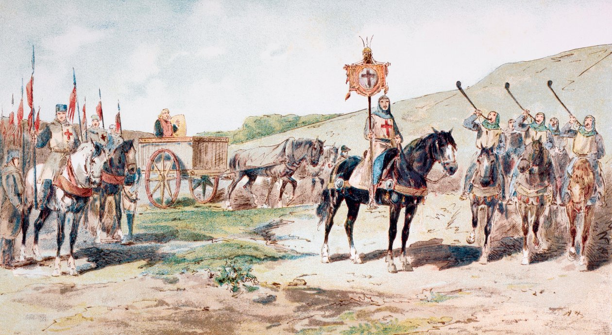 Cruzados em marcha no século XI com uma carroça puxada por cavalos, 1886 de Armand Jean Heins