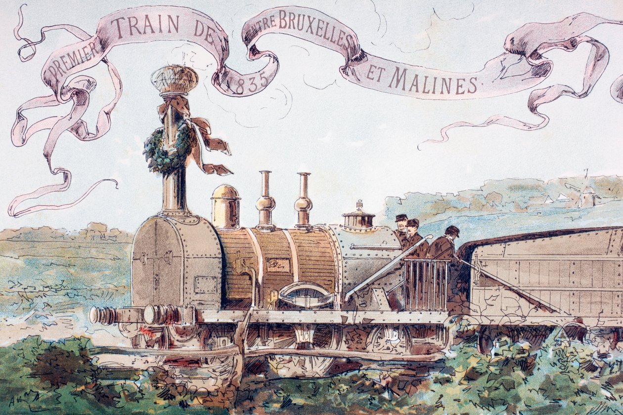 Comemorando o primeiro trem de Bruxelas a Mechlin em 1835, 1886 de Armand Jean Heins
