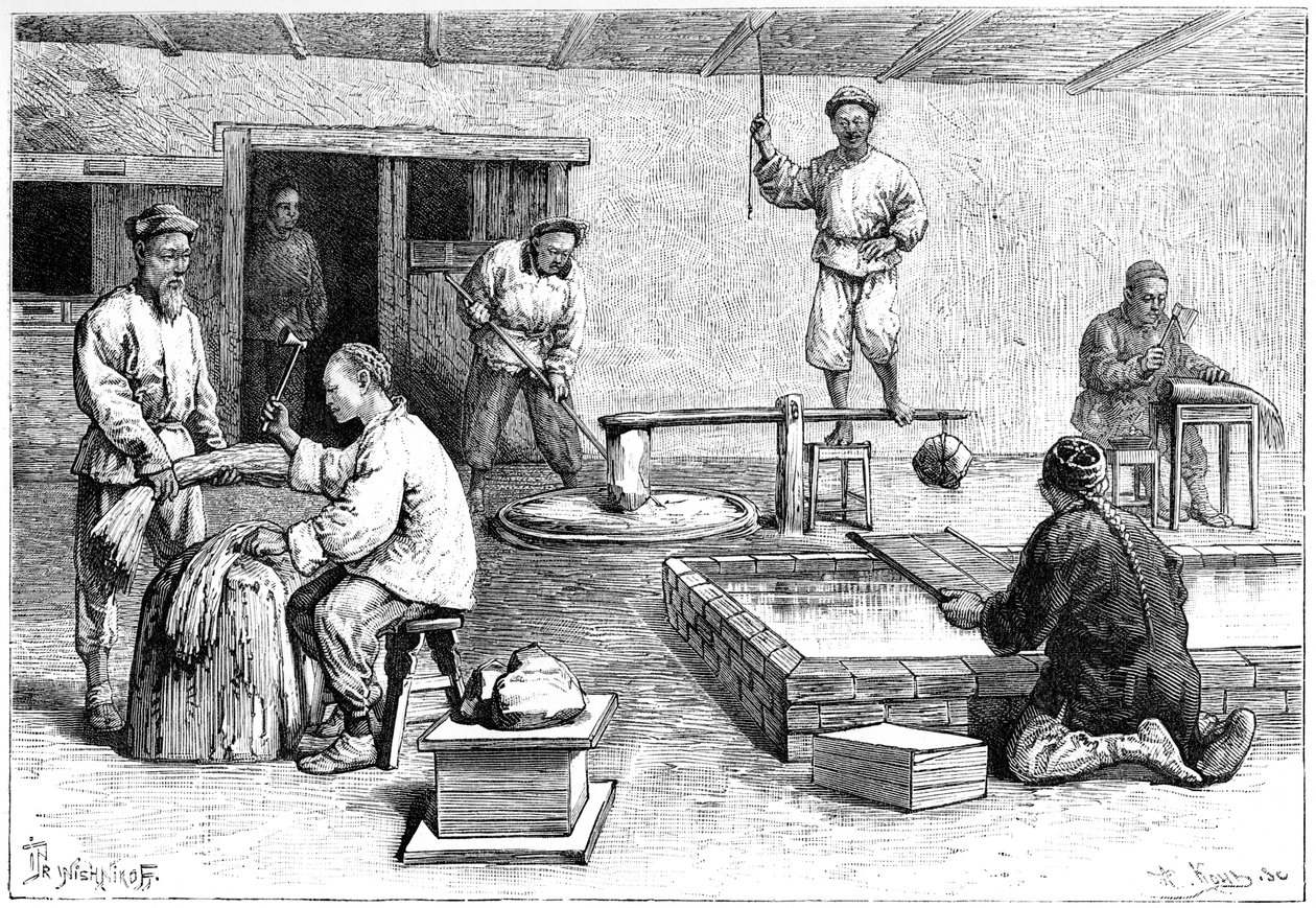 Uma fábrica de papel, China, 1895. de Armand Kohl