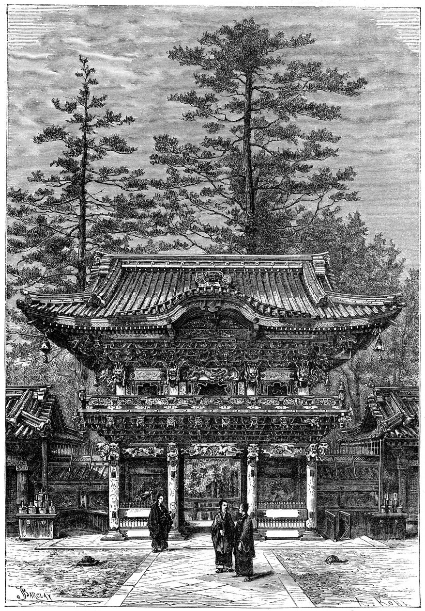 Pórtico do templo dos quatro dragões Nikko Toshogu, Nikko, Japão, 1895. de Armand Kohl