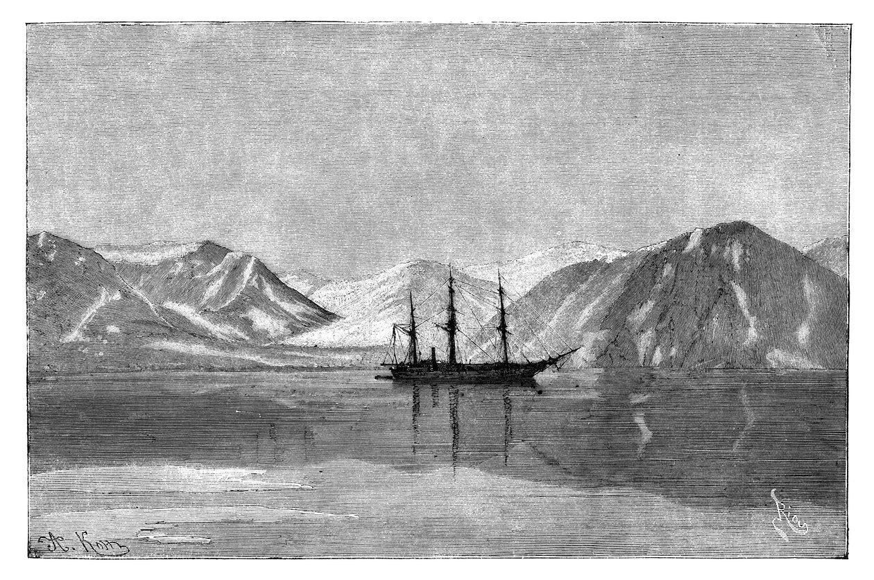 O Vega ancorado na Baía de Konyam, Sibéria, Rússia, 1895. de Armand Kohl