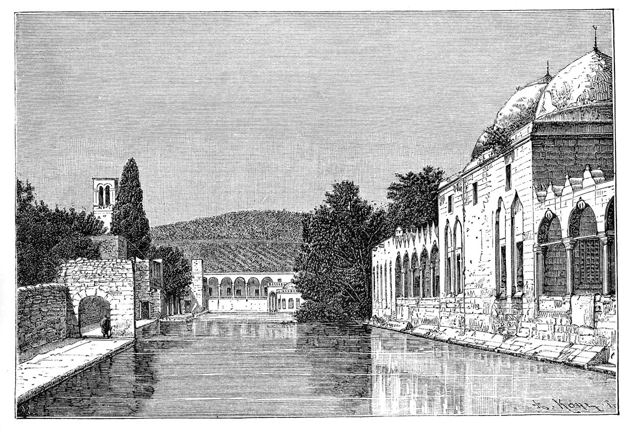 A mesquita e a fonte de Abraham, Ofra At Tayyibah, Cisjordânia, Israel, 1895. de Armand Kohl