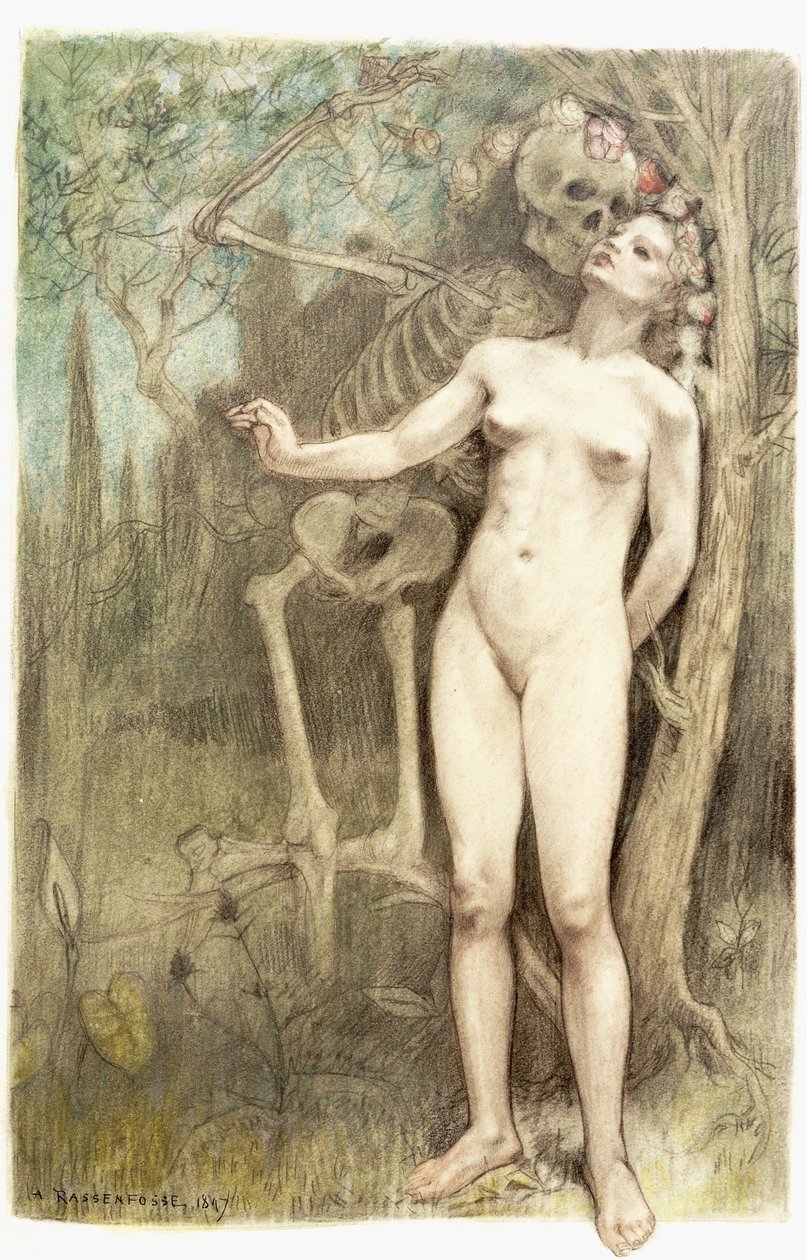 Nu feminino com a morte como um esqueleto de Armand Rassenfosse