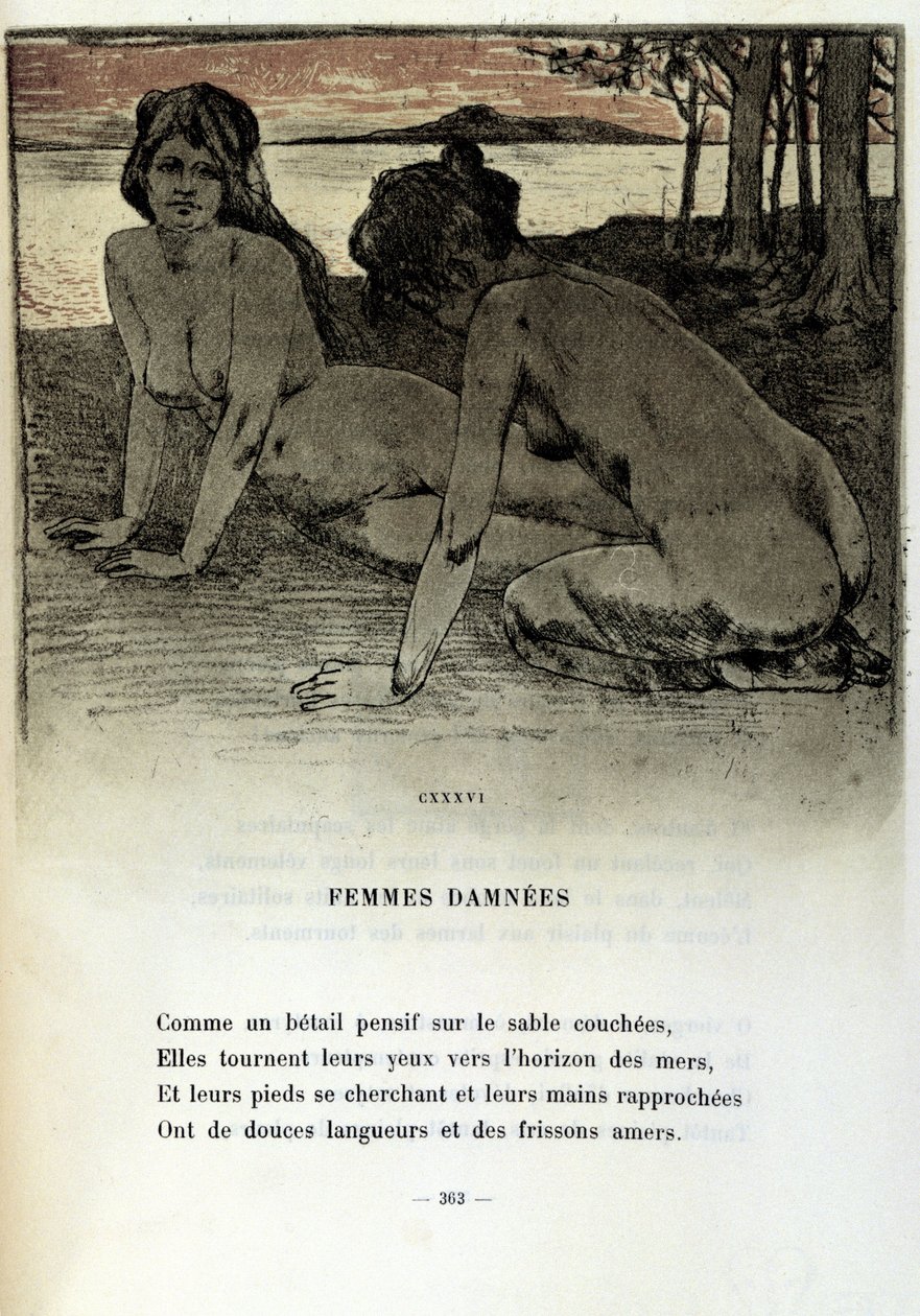 Ilustração de Armand Rassenfosse (1862 - 1934) para o poema "Femmes damnees" em "Les fleurs du mal" de Charles Baudelaire (1821-1867) 1899 de Armand Rassenfosse